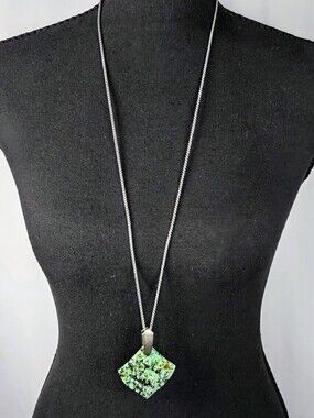 Adjustable. Turquoise Stone Pendant Necklace Adjustable Silver Tone Boho Chic